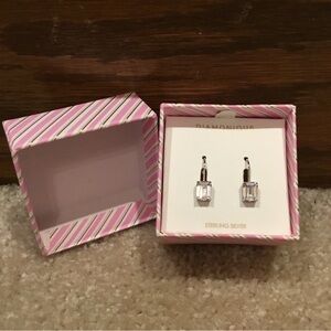 Diamonique Rectangular Dangle Sterling Silver Earrings